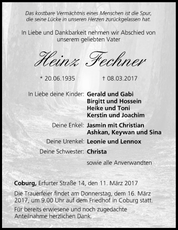 Anzeige von Heinz Fechner von MGO