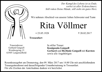 Anzeige von Rita Völlmer von MGO