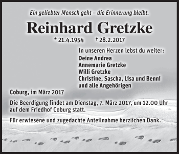 Anzeige von Reinhard Gretzke von MGO