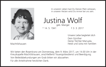 Anzeige von Justina Wolf von MGO
