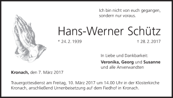 Anzeige von Hans-Werner Schütz von MGO