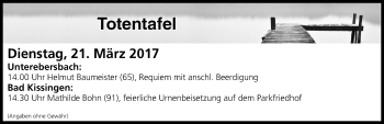 Anzeige von Totentafel vom 21.03.2017 von MGO