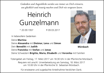 Anzeige von Heinrich Gunzelmann von MGO