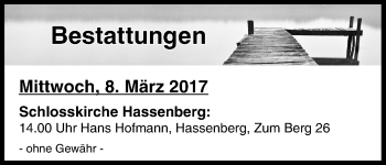 Anzeige von Bestattungen vom 08.03.2017 von MGO