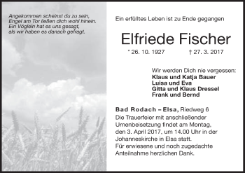Anzeige von Elfriede Fischer von MGO
