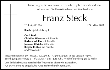 Anzeige von Franz Steck von MGO