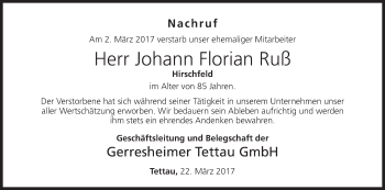 Anzeige von Johann Florian Ruß von MGO