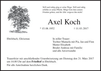 Anzeige von Axel Koch von MGO
