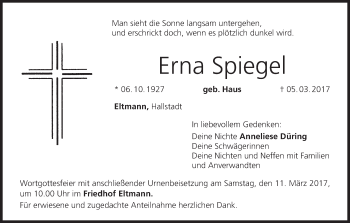 Anzeige von Erna Spiegel von MGO