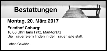 Anzeige von Bestattungen vom 20.03.2017 von MGO