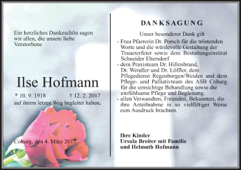 Anzeige von Ilse Hofmann von MGO