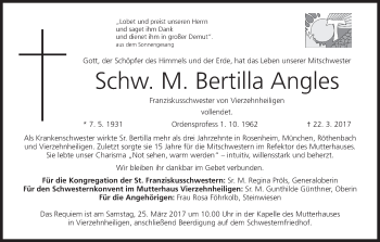 Anzeige von M. Bertilla Angles von MGO