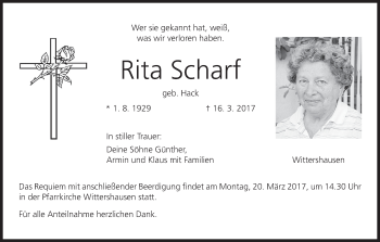 Anzeige von Rita Scharf von MGO
