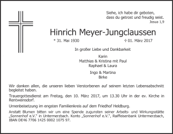 Anzeige von Hinrich Meyer-Jungclaussen von MGO
