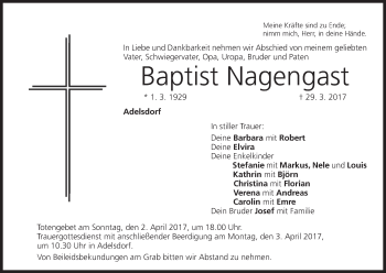 Anzeige von Baptist Nagengast von MGO