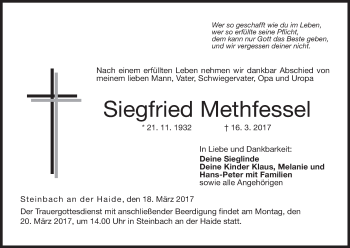 Anzeige von Siegfried Methfessel von MGO