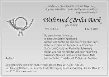 Anzeige von Waltraud Cäcilia Back von MGO