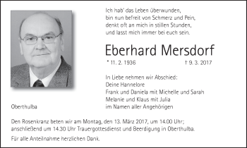 Anzeige von Eberhard Mersdorf von MGO