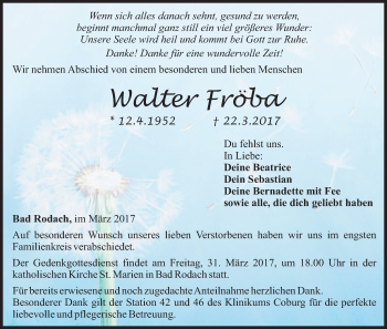 Anzeige von Walter Fröba von MGO