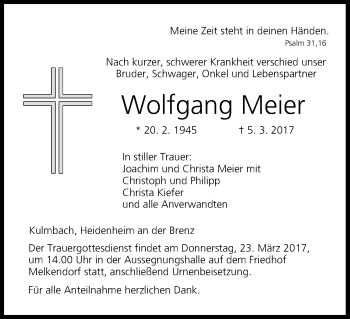 Anzeige von Wolfgang Meier von MGO