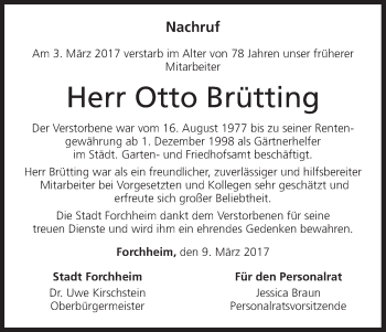 Anzeige von Otto Brütting von MGO