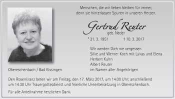 Anzeige von Gertrud Reuter von MGO