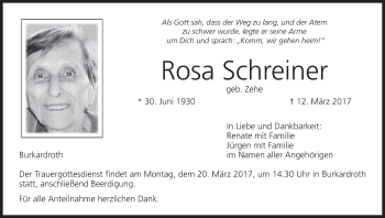 Anzeige von Rosa Schreiner von MGO