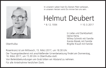 Anzeige von Helmut Deubert von MGO