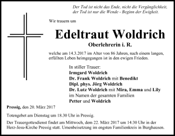 Anzeige von Edeltraut Woldrich von MGO