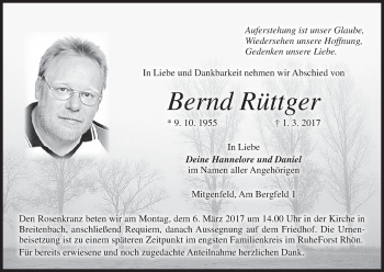Anzeige von Bernd Rüttger von MGO