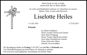 Anzeige von Liselotte Heiles von MGO