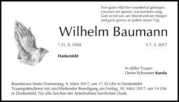 Anzeige von Wilhelm Baumann von MGO