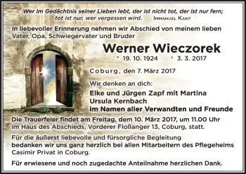 Anzeige von Werner Wieczorek von MGO
