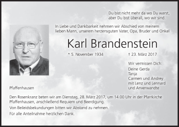 Anzeige von Karl Brandenstein von MGO