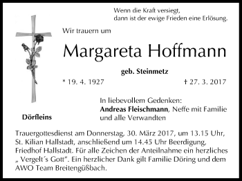 Anzeige von Margareta Hoffmann von MGO