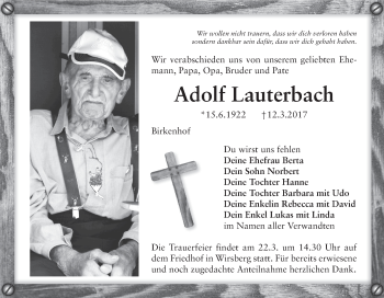 Anzeige von Adolf Lauterbach von MGO
