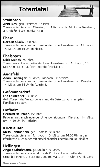 Anzeige von Totentafel vom 14.03.2017 von MGO