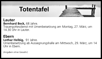 Anzeige von Totentafel vom 25.03.2017 von MGO
