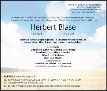 Anzeige von Herbert Blase von MGO