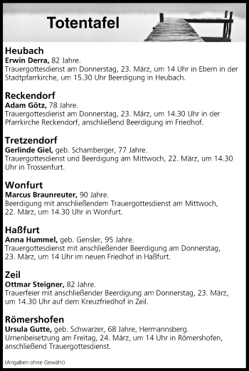 Anzeige von Totentafel vom 22.03.2017 von MGO