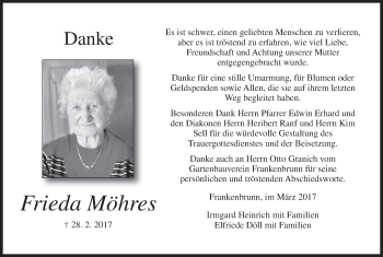 Anzeige von Frieda Möhres von MGO
