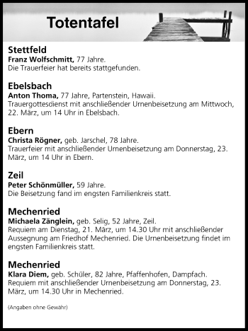 Anzeige von Totentafel vom 21.03.2017 von MGO