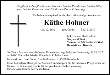 Anzeige von Käthe Hohner von MGO