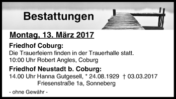 Anzeige von Bestattungen vom 13.03.2017 von MGO