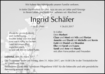 Anzeige von Ingrid Schäfer von MGO