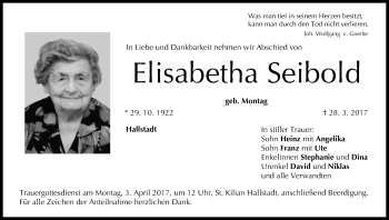 Anzeige von Elisabetha Seibold von MGO