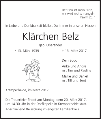 Anzeige von Klärchen Belz von MGO