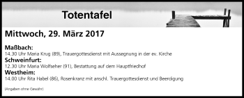 Anzeige von Totentafel vom 29.03.2017 von MGO