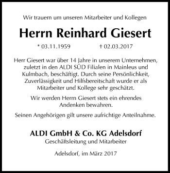 Anzeige von Reinhard Giesert von MGO