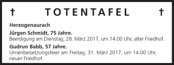 Anzeige von Totentafel vom 25.03.2017 von MGO